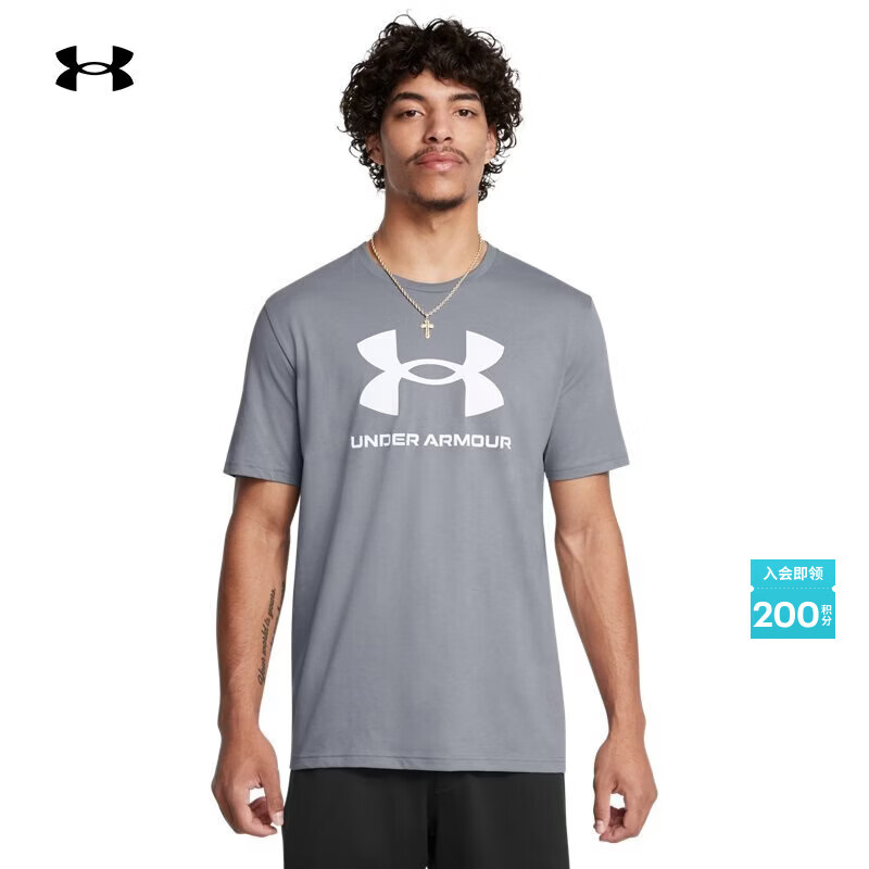 安德玛（Under Armour）春夏Sportstyle Logo男子训练运动短袖T恤1382911 钢色036 2XL