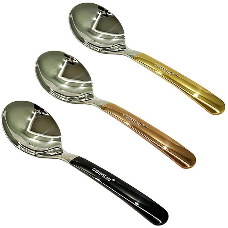 洋臣清洁用具非一次性316不锈钢勺子高颜值吃饭家用加深加厚汤匙 316钢深勺-本色