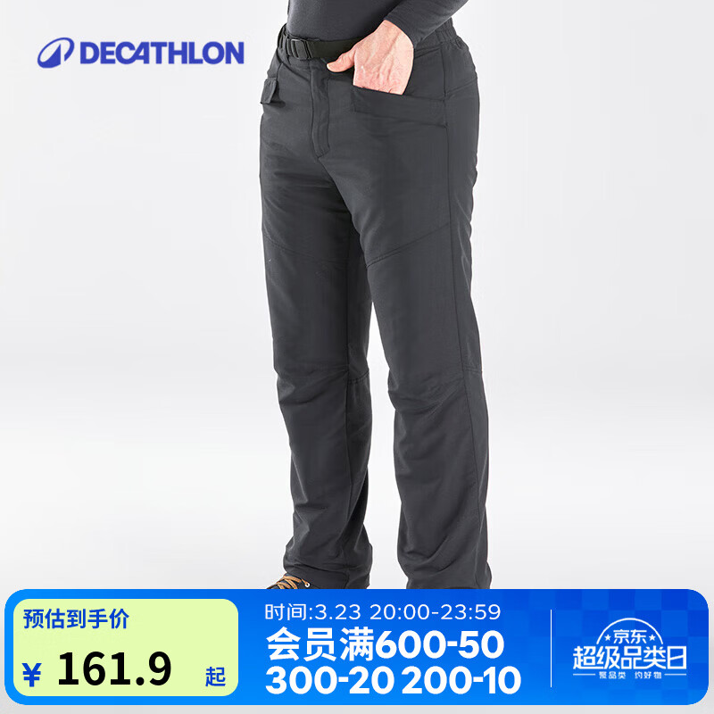 迪卡侬（DECATHLON）保暖抓绒户外徒步软壳裤男加厚加绒防风裤防风防泼水 NH100 碳灰色 38
