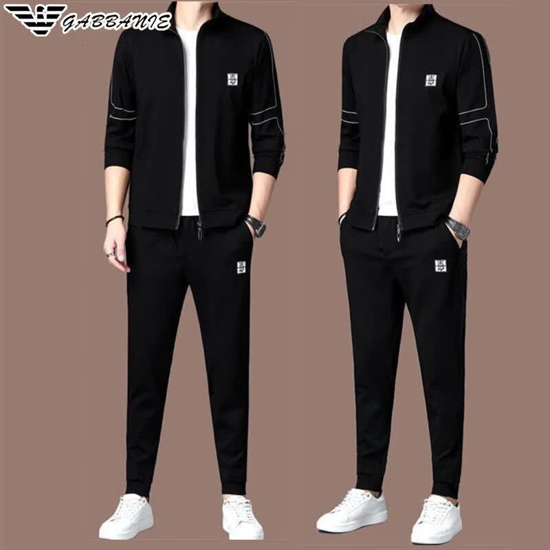 阿玛尼(ARMANI)意大利正品春秋款运动套装高端男装立领t恤长袖开衫两件套高端 十大奢侈品男装国际一线品牌AG_356长袖+长裤套装 M 165_建议105-125