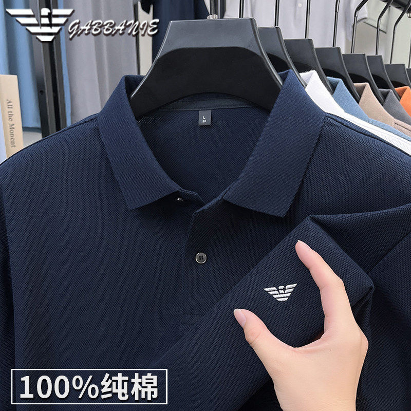 GABBANIE阿玛尼意大利正品高端短袖t恤男士纯棉上衣夏季新款休闲翻领polo 十大奢侈品男装国际一线品牌军绿色 3XL 185_【建议170-190斤】