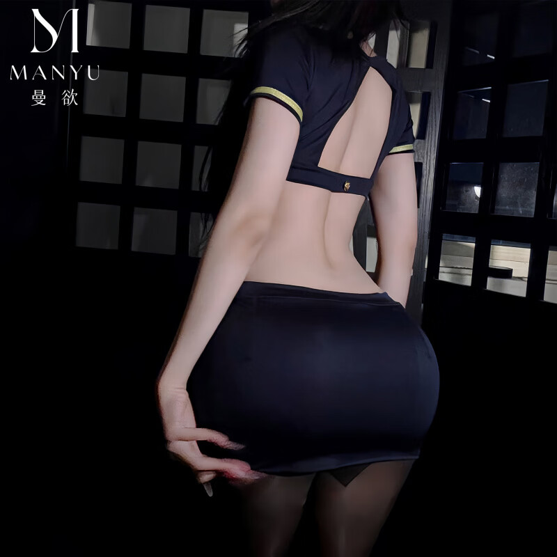 性感纯欲女警短裙套装空姐制服火辣诱惑qqny睡衣 蓝色+黑油光袜 均码 【建议80-120斤】