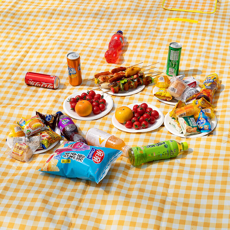 Makizaza户外运动天幕帐篷精致防晒便携野餐露营装备 野餐垫黄白格