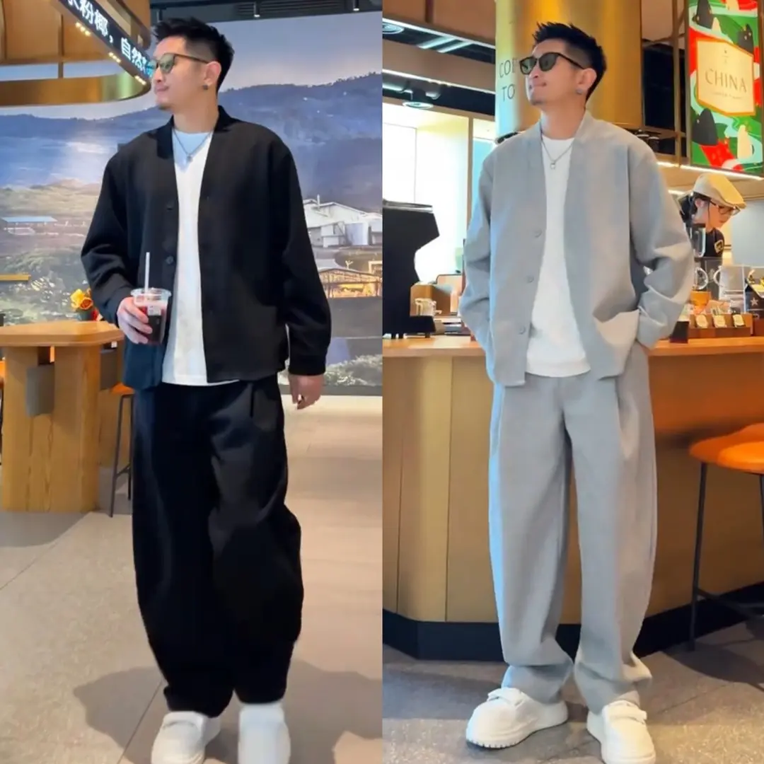 潮衫酷春秋季休闲运动套装男老钱风时尚潮流宽松大码帅气外套长裤三件套 黑色三件套 外套+T恤+长裤 M 建议90-105斤
