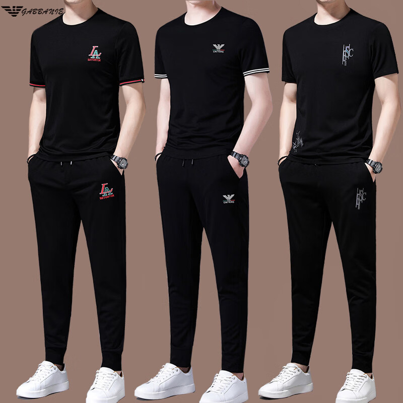 阿玛尼（ARMANI）正品男装男士休闲运动服套装男夏季薄款冰 丝短袖高端潮流帅气 十大奢侈品男装国际一线品牌529款白色(短袖+长裤) 3XL 185_【建议180-200斤】