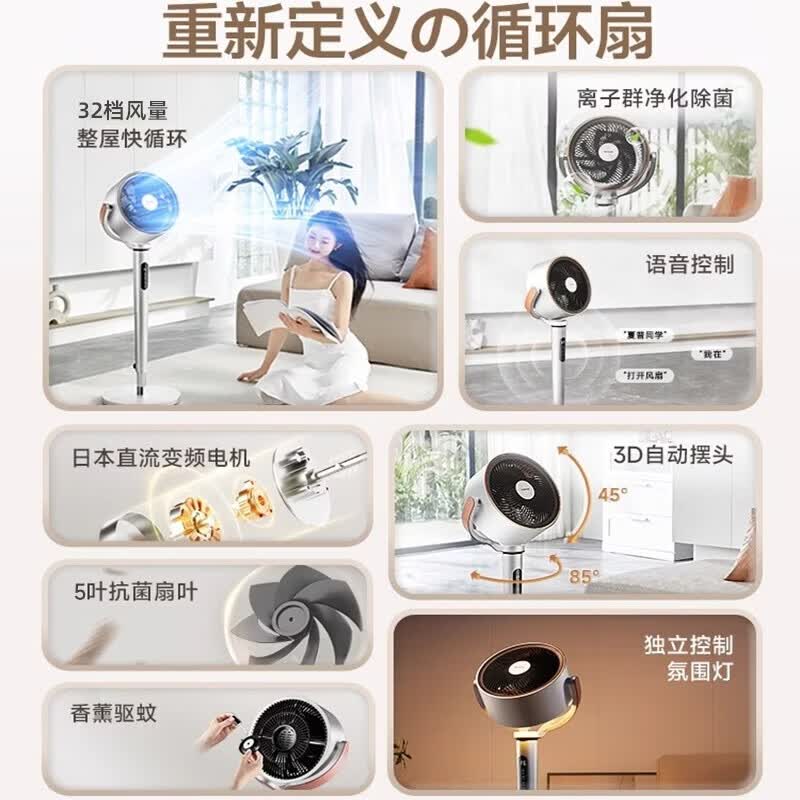 奥克斯【2026品质新款】空气循环扇家用电风扇静音卧室超静音一级能效立式落地扇节能省电空调扇摇头语音 店铺尊享VIP 品牌新款丨大风力冷风直流变频