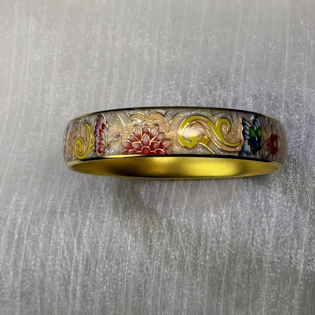 钻之银足银999鎏金拍平珐琅彩手镯 黄色 60圈口约60克