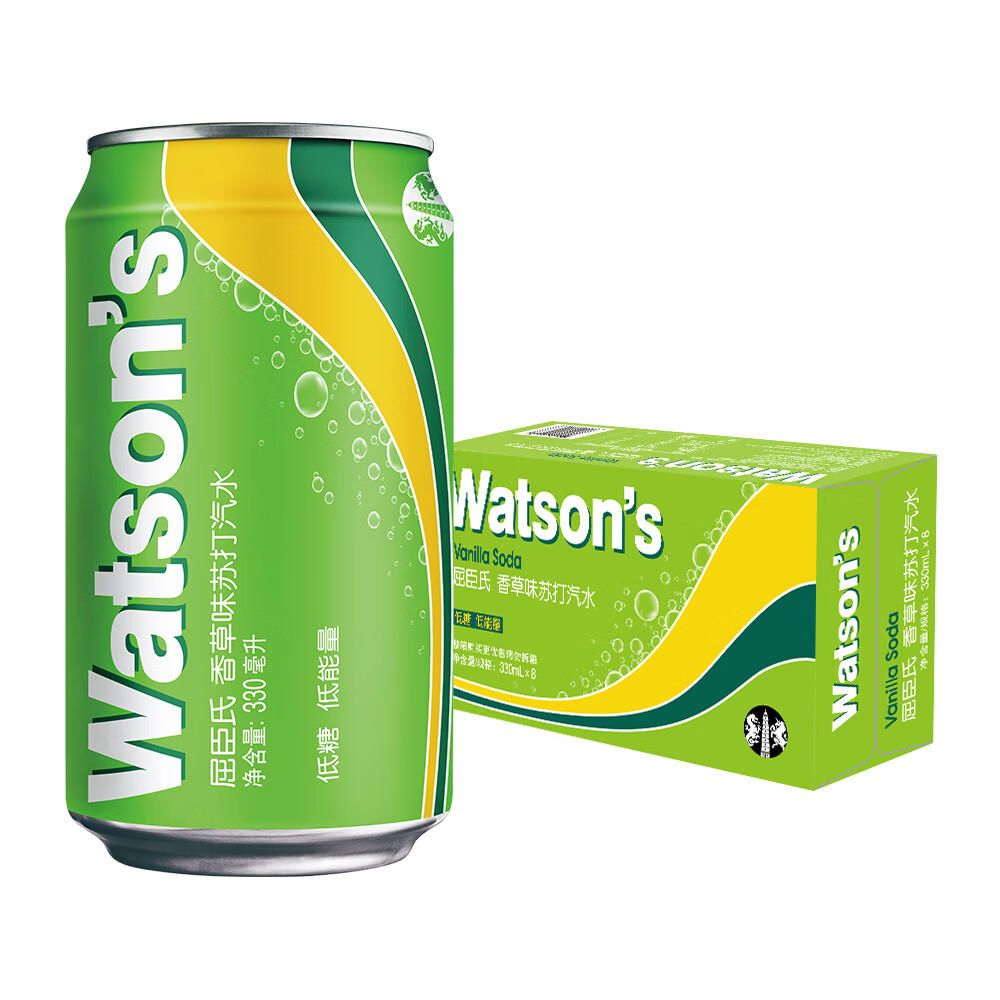 屈臣氏(Watsons)苏打汽水气泡水饮料8罐促销装 香草味 香草330ml*8罐