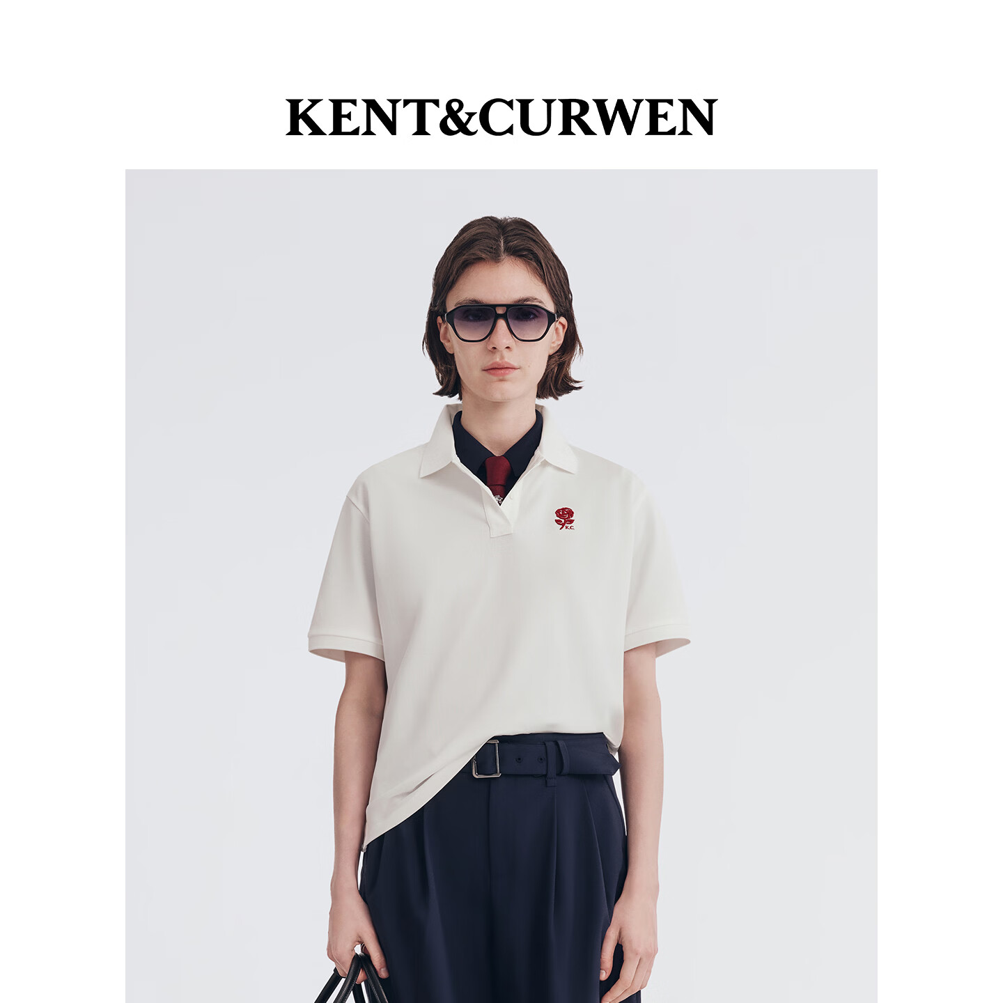 KENT&amp;CURWEN肯迪玫瑰系列文26春夏女装棉刺绣纯色休闲短袖POLO衫七夕礼物 白色40 S (160/82A)