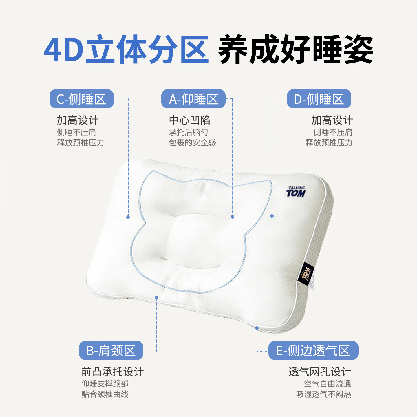 汤姆猫枕头护颈椎助睡眠儿童专用吸汗透气枕芯3到6岁到12岁深睡枕 汤姆猫奇趣安睡枕 单只 60-40cm(适合6-12岁儿童)