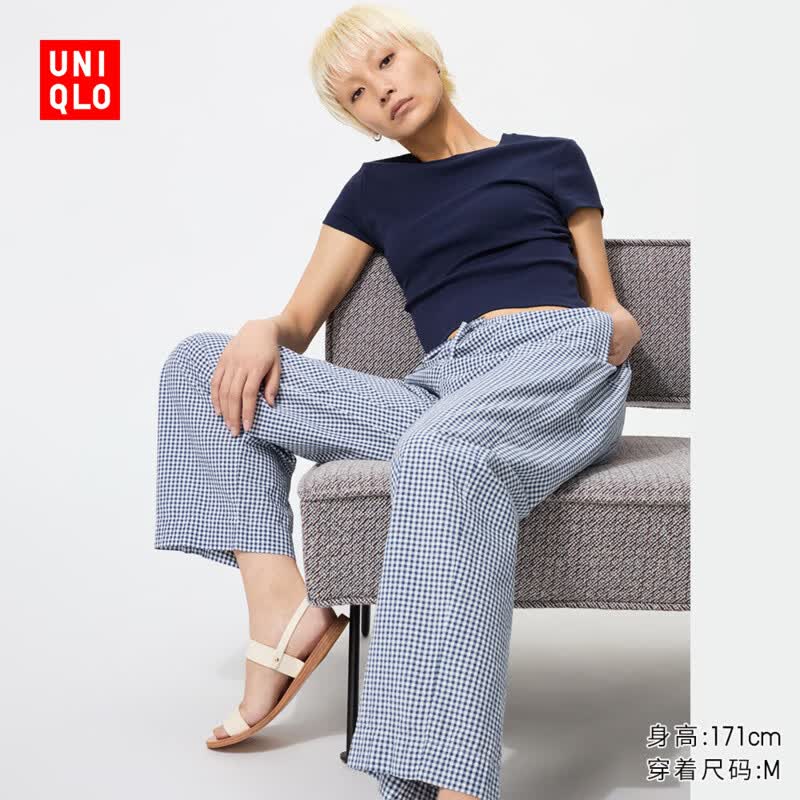 优衣库女装舒适长裤/泡泡纱休闲裤26春夏新款484604 66 蓝色 S