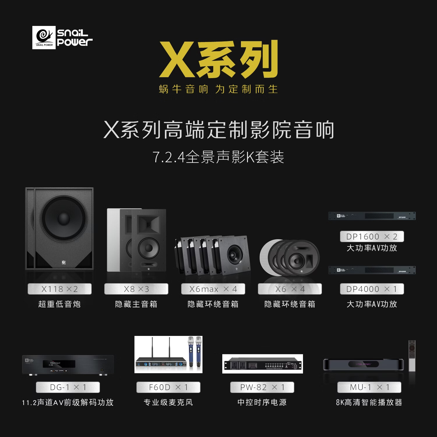 SNAIL POWER ��ţ���� Xϵ�и߶˶���ӰԺ���� ������������ Ƕ��ʽ�������� ����ӰԺ ������ȫ����ӰԺ����  7.2.4 ϵͳ��ӰԺ+KTV��30-50ƽ���� 169300Ԫ