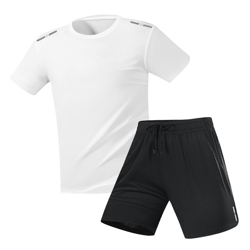 JEEP SPIRIT吉普男士冰丝速干套装夏季圆领t恤运动宽松短袖短裤两件短装 黑色套装 2XL