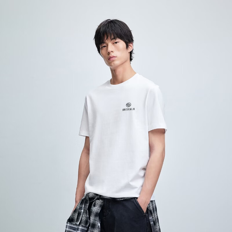 杰克·琼斯（JACK&JONES）26年【100%纯棉】短袖t恤男款夏季新款字母印花高端小众品质男装 A06本白色 L （180）