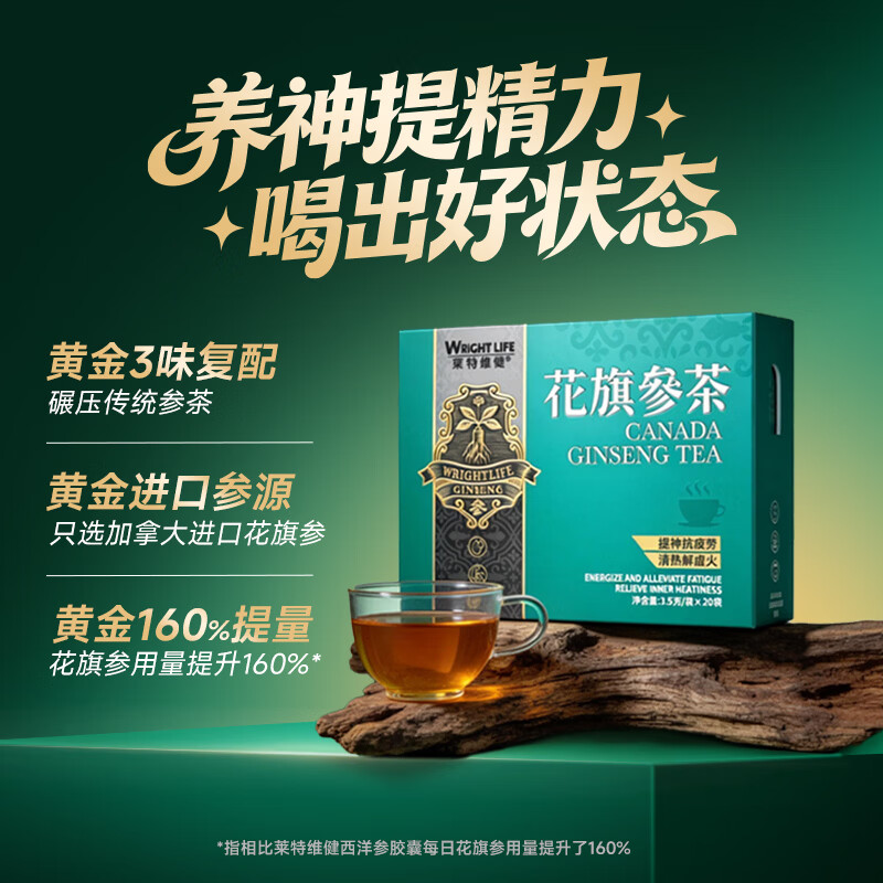 萊特維健（WRIGHT LIFE）花旗参西洋参茶3.2g人参皂苷抗疲劳提升免疫力送礼自用鹰同款牌 【男人加油站】 20袋*3盒