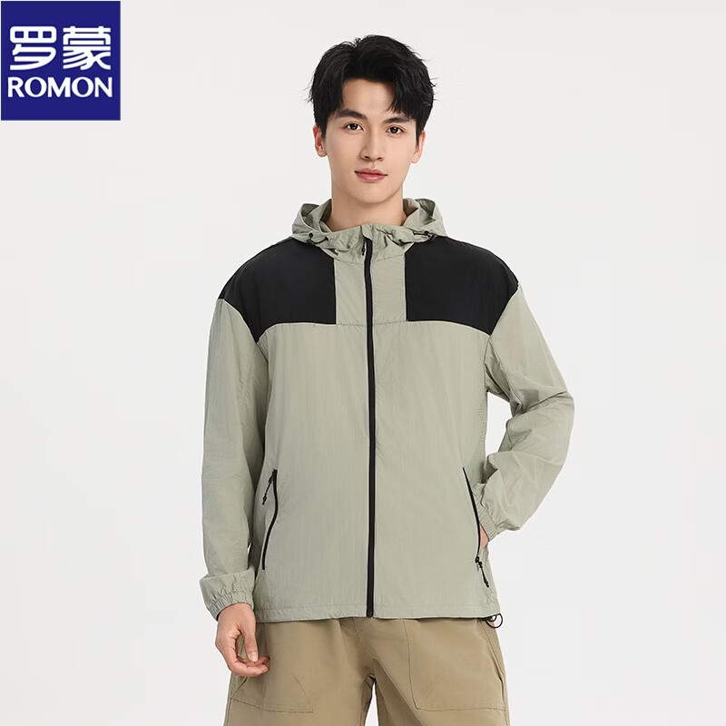 罗蒙（ROMON）防晒衣男女 户外轻薄透气皮肤衣男UPF50+徒步登山防风运动外套女 浅灰绿 XL (体重110-130斤） 京东折扣/优惠券