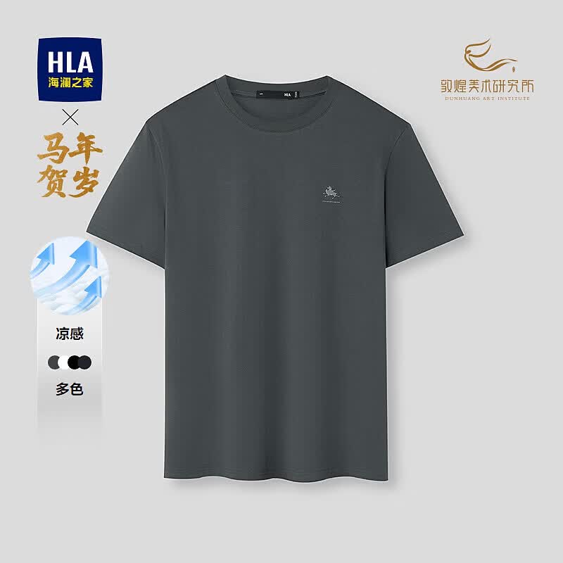 海澜之家（HLA）【马踏祥云】短袖T恤男士26夏季新款马年贺岁凉感休闲短袖男上衣 深灰EB 2XL 185/100A 推荐165~180斤