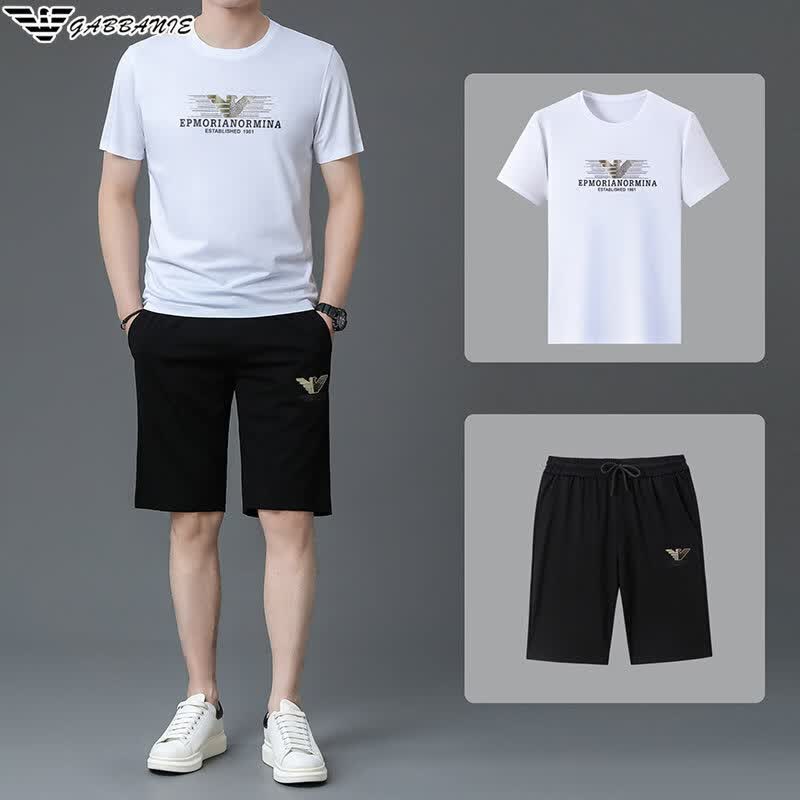 阿玛尼（ARMANI）意大利正品曼男士休闲高端专柜 十大奢侈品男装国际一线品牌AG_19606-1款白色+短裤 L 170_建议121-135斤