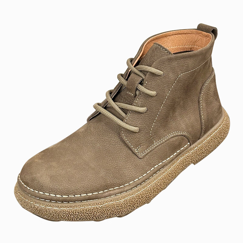 中帮马丁靴2025秋冬加绒保暖软皮软底系带工装短靴子 卡其色_加绒 45