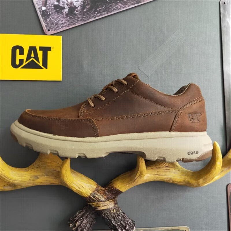 卡特（CAT）男鞋真皮新款复古工装鞋潮轻便舒适户外休闲低 咖色低帮 运动鞋尺码 40