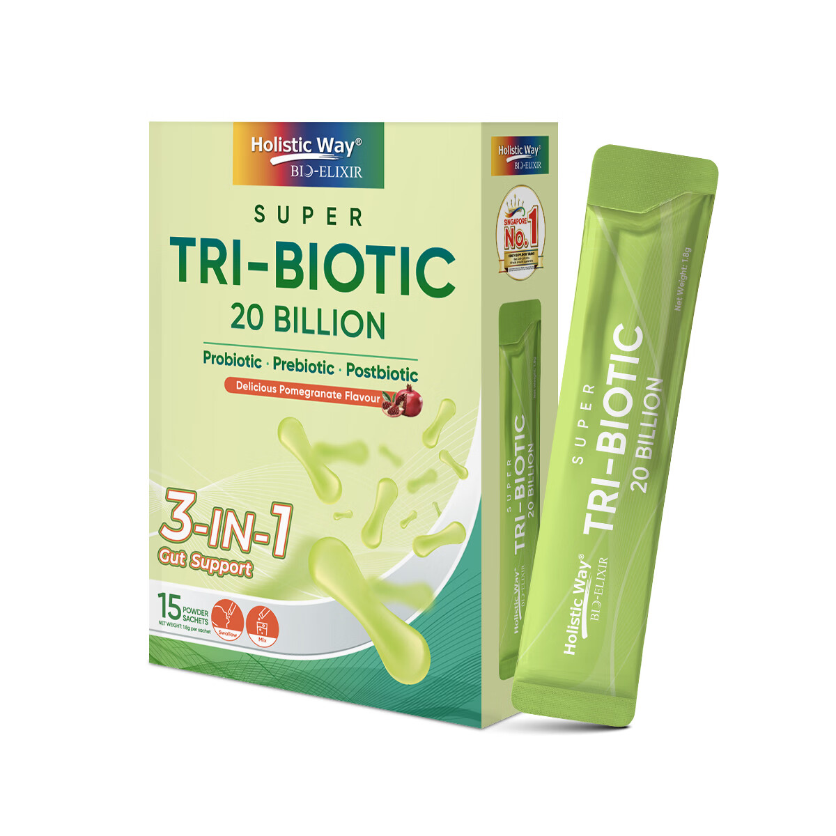 Holistic Way全益康益生菌成人调理肠胃健康减肥复合乳酸菌养菌补菌护菌三合一 1.8g*15包