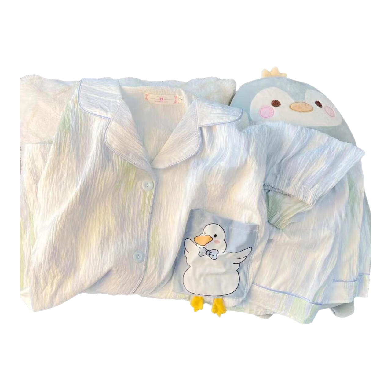 带胸垫睡衣女夏季云朵棉甜美可爱小白鸭可外穿家居服套装短袖短裤 小白鸭（带胸垫款） M（80-100斤）