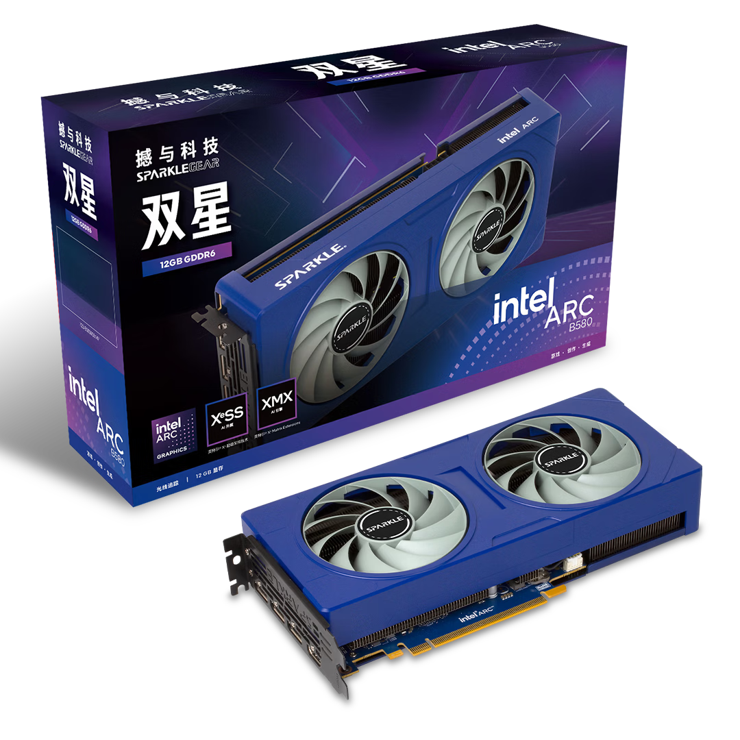 旌宇SPARKLE Intel Arc B580 TITAN泰坦 12G  GDDR6 OC 电竞设计AI视频剪辑电脑独立显卡 B580 12G 双星 双风扇