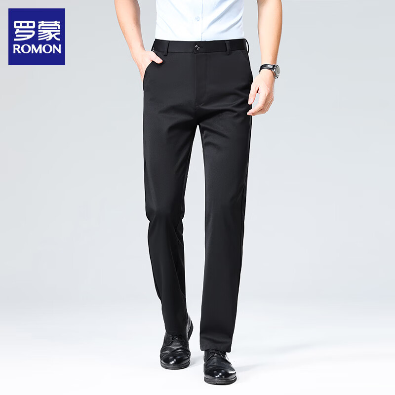 罗蒙(ROMON)休闲裤男2026夏季薄款商务西裤直筒修身免烫抗皱中青年百搭裤子男 黑色 34