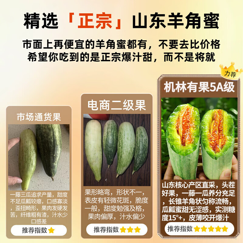 机林有果【顺丰】山东羊角蜜甜瓜新鲜水果大果脆香瓜当季时令现摘现发整箱 3斤中果【清甜如蜜】顺丰，净重2.8斤+