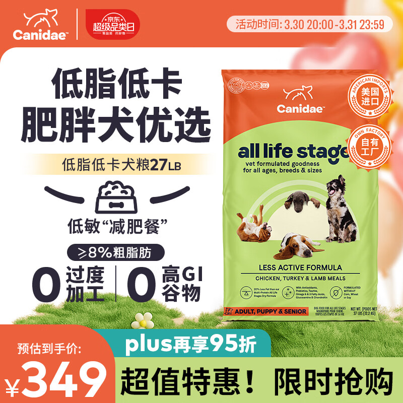 卡比（CANIDAE）美国进口狗粮低脂低卡减重粮成犬幼犬通用12.2kg（最近效期26.5）