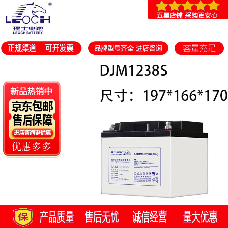 理士LEOCH理士蓄电池DJM1238S铅酸密封免维护电梯用消防设备UPS电源12V38AH 理士蓄电池