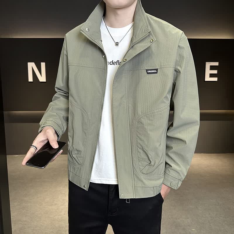 【专柜正品】春秋季新款男士潮牌休闲工装夹克潮时尚百搭立领外套 豆绿色 【高档轻奢】 XL 【建议135-150斤】