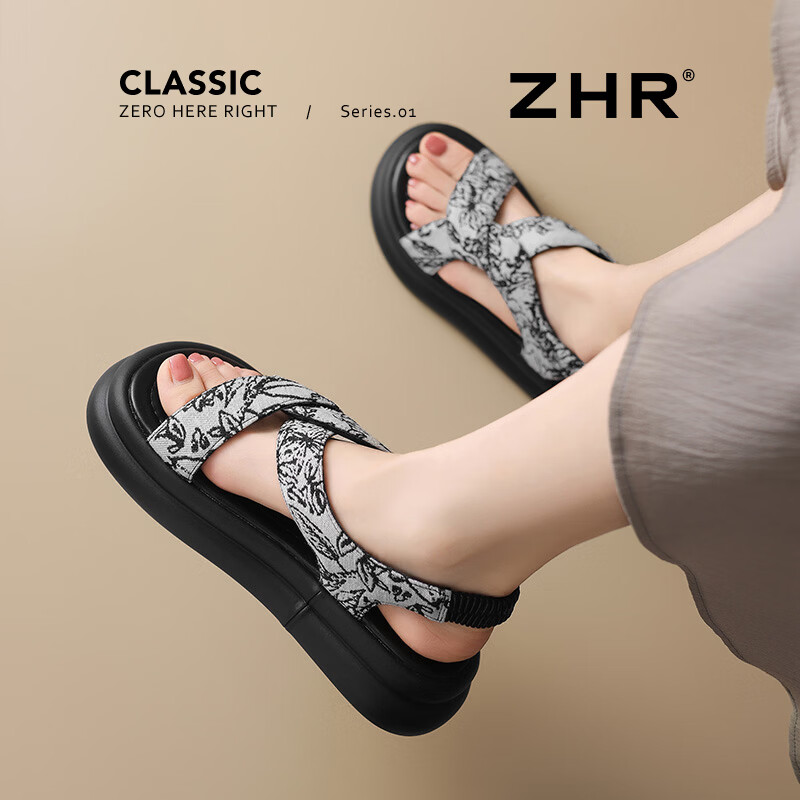 ZHR则则凉鞋女2026夏季新款厚底休闲凉拖鞋踩屎感厚底沙滩鞋女 米色 35