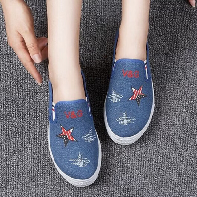 福虹辰2026春秋新款老北京布鞋松紧布鞋防滑加厚帆布鞋耐磨时尚百搭Z 帆布-浅蓝色 36