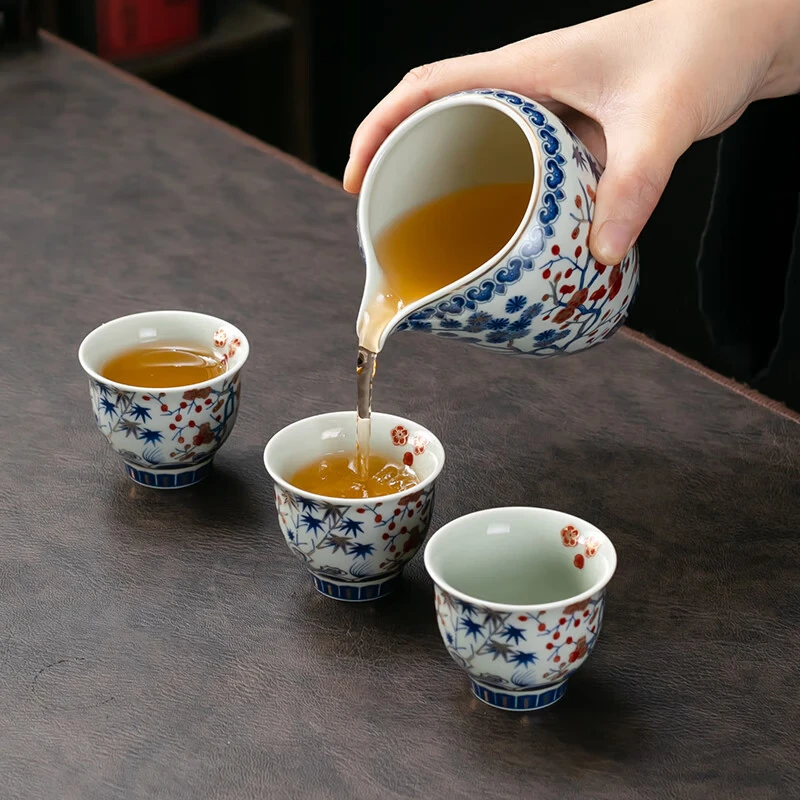 京峰阁 茶具套装 高端轻奢描金茶壶茶杯家用送礼整套高档礼物商务礼品 四季发财茶具套装 7人饮 11件