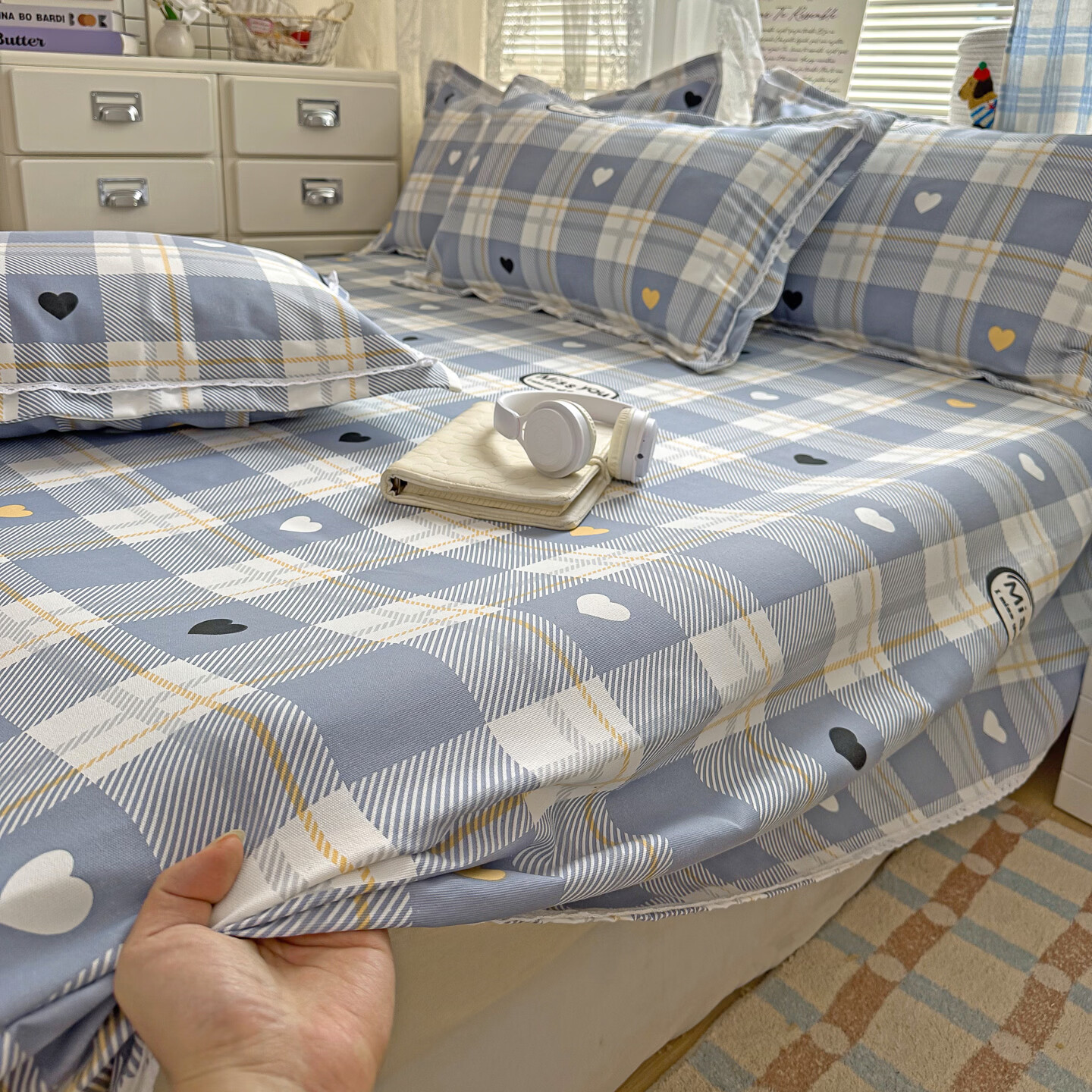 多兰诗（Duolanshi）原棉老粗布床单 加厚可水洗机洗单双人被单老粗布凉席 简爱 200cm*230cm 床单+2只枕套