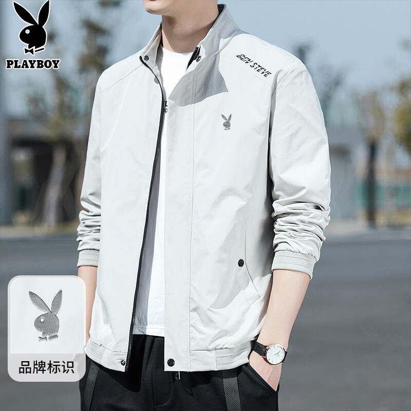 花花公子（PLAYBOY）夹克男士外套男装春秋季休闲立领潮流上衣服 卡其色 XL