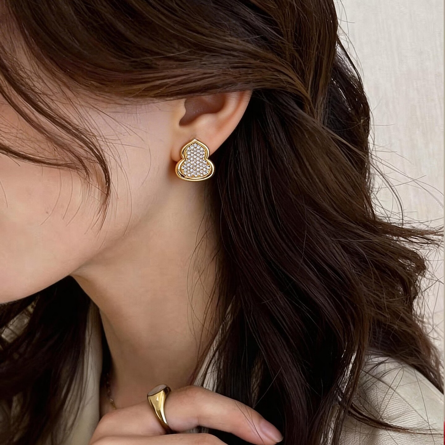 KRISTEN JUDI金色葫芦耳饰女银针轻奢高级感耳环新中式微镶闪锆妈妈耳钉礼物 实用生日礼物送女友老婆闺蜜