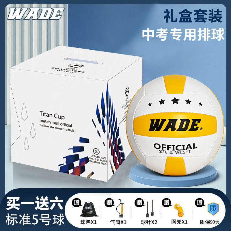 麦蒂排球中考学生专用硬排软式标准5号初中生体育考试小学生训练软排4 5号 【礼盒组合】机缝黄白+配件1