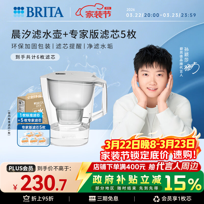 碧然德（BRITA）过滤净水器 家用滤水壶 Kalea 晨汐系列XL  3.5L（灰）+专家版滤芯5枚 环保加固包装