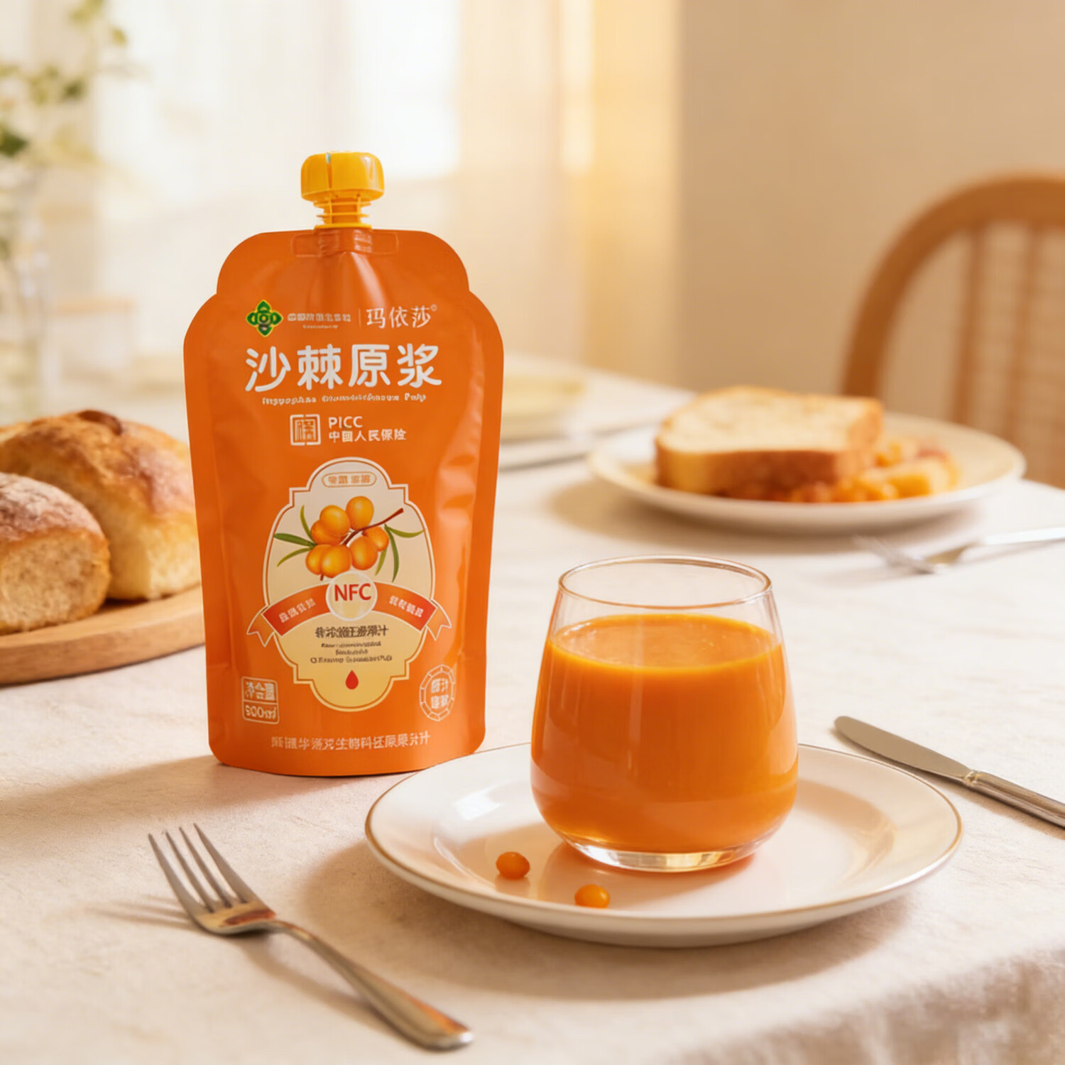 玛依莎【京东快递】新疆沙棘原浆野沙棘汁原生大果NFC工艺全果鲜榨汁 沙棘原浆 500mL*4袋