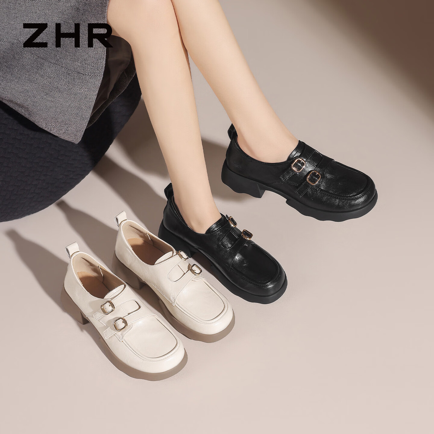 ZHR则则单鞋女2026新款时尚百搭小皮鞋增高舒适羊皮垫百搭女鞋 黑色 37