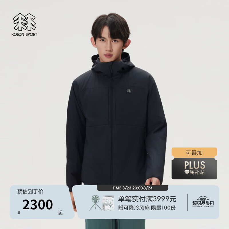 KOLON SPORT/可隆户外保暖棉衣 男士防泼水透湿防风P棉中间层棉服 LHPJ6SN013-BK 黑色 2XL 185/104A