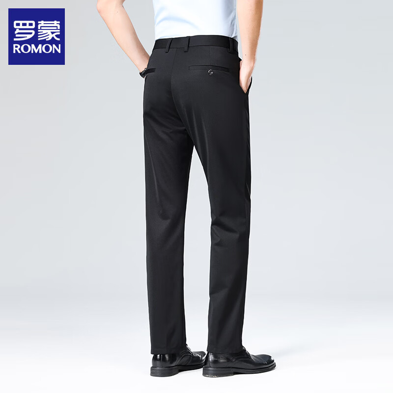 罗蒙(ROMON)休闲裤男2026夏季薄款商务西裤直筒修身免烫抗皱中青年百搭裤子男 黑色 34