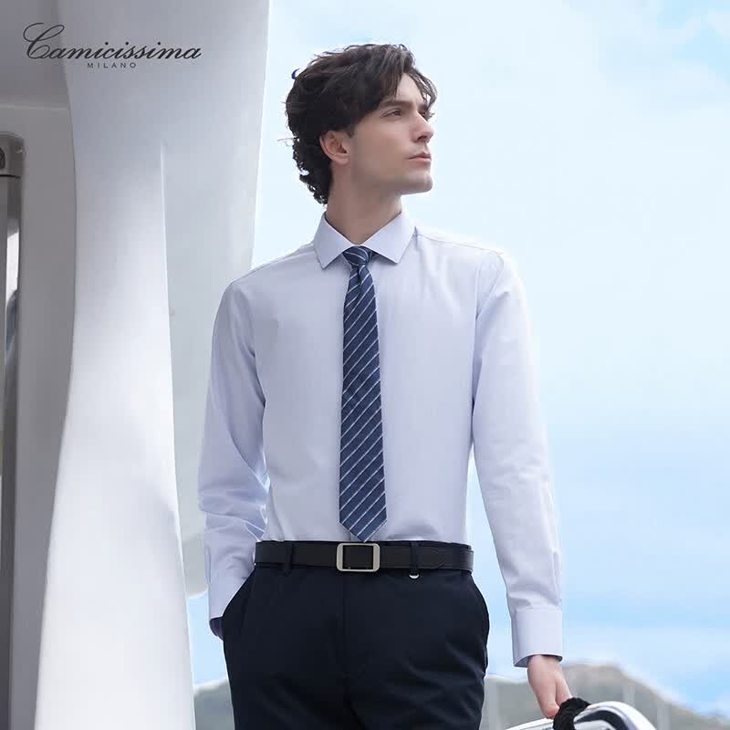 恺米切（CAMICISSIMA）免烫长袖衬衫商务修身浅蓝男 浅蓝 40