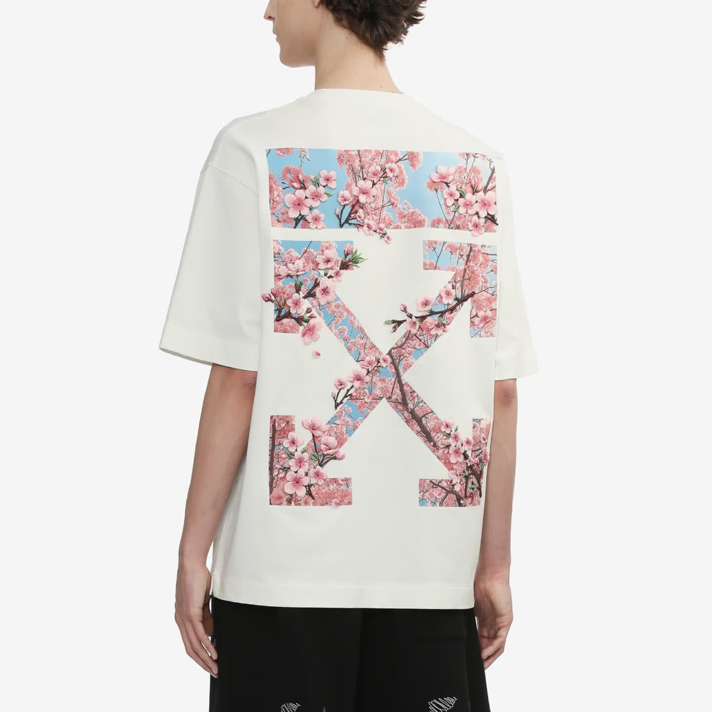 OFF WHITE™情侣装新款双箭头装饰短袖T恤男士高端纯棉短袖衣服女上衣樱花 白色 L