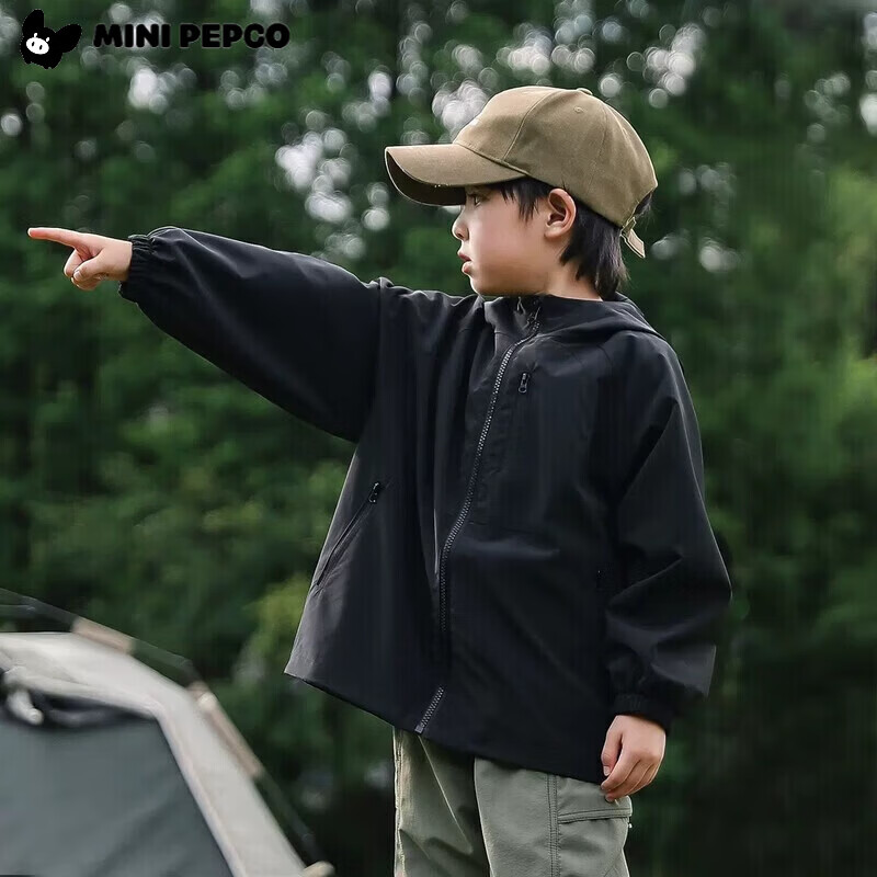 小猪班纳（PEPCO）儿童户外防水冲锋衣春秋款中大童外套休闲运动潮流百搭童装 苍灵绿(胸袋) 160 建议身高150-160cm 【足码-正码正拍】