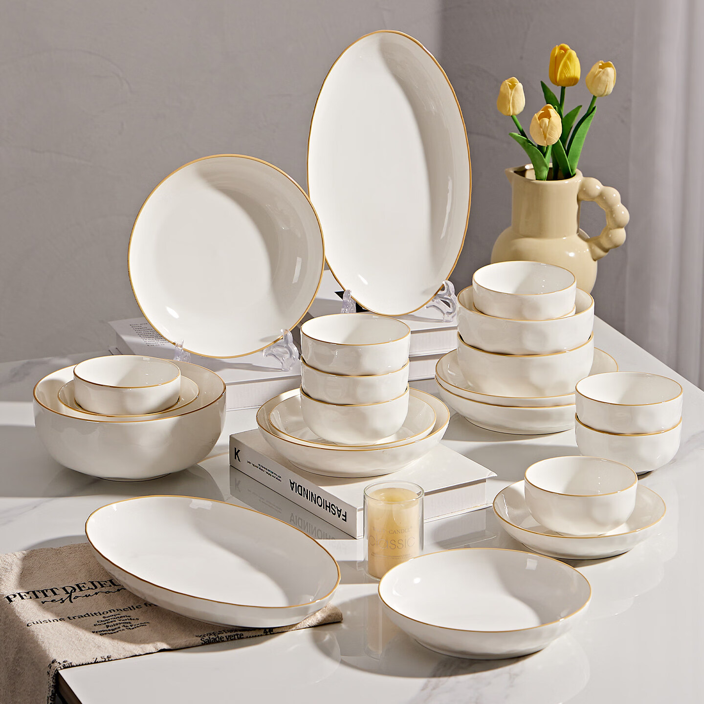 咏幻碗碟套装家用2026新款高级感餐具碗盘套装乔迁新居碗具碗筷简约 【四人食基础配置】4人19件套