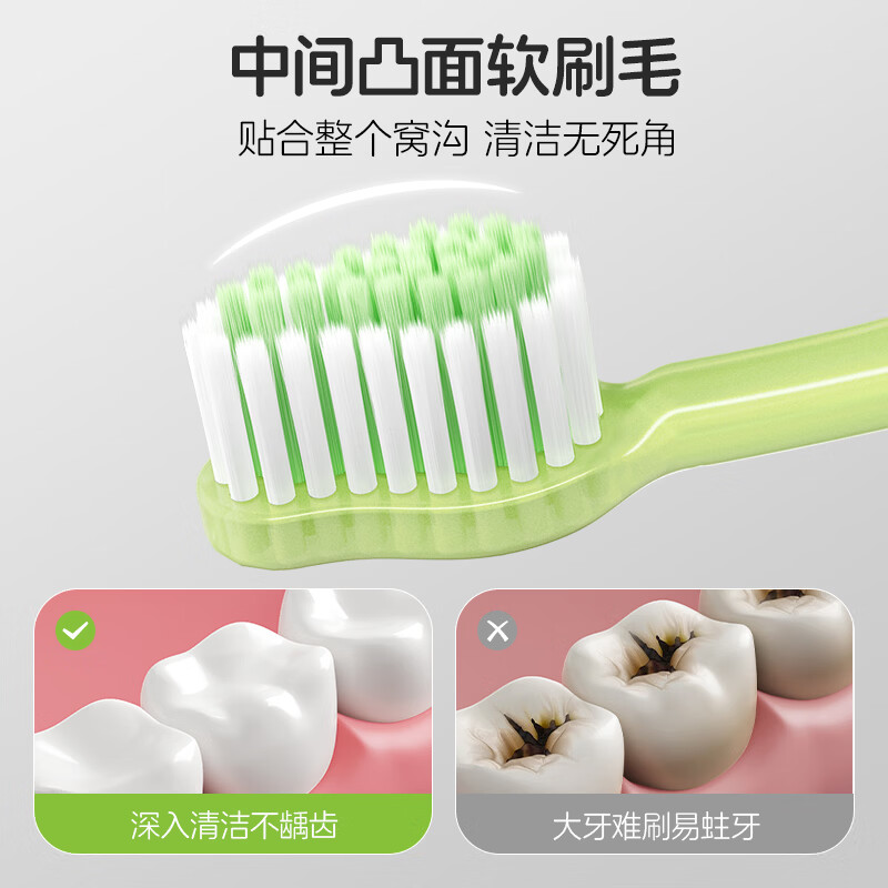 恐龙医生(PROTEFIX)儿童牙刷软毛护齿牙刷8字小头6-9-12岁中大童换牙期学生小孩 【4支装】蓝+粉+绿*2