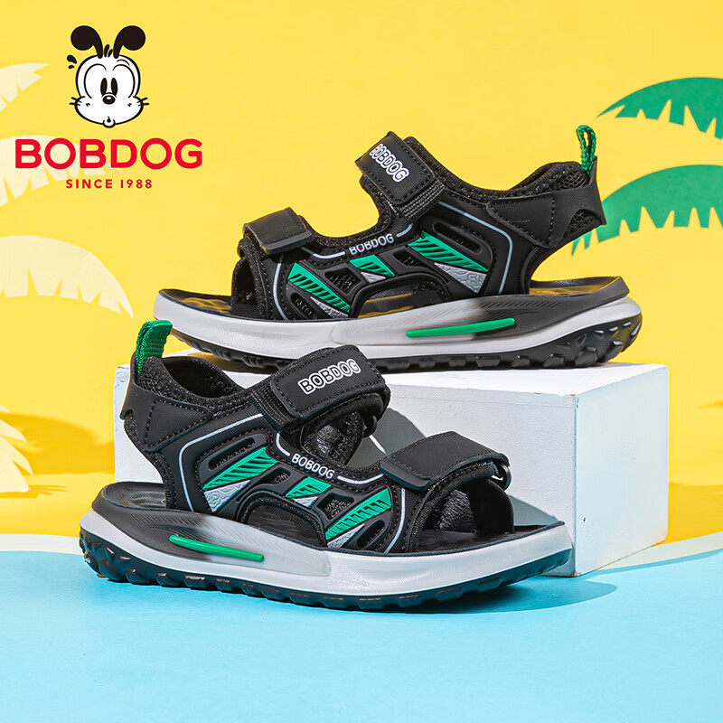 巴布豆（BOBDOG）童鞋儿童运动凉鞋2026新款夏款男孩露趾溯溪鞋夏季男童鞋子 黑/草地绿 30 适合脚长18.0cm